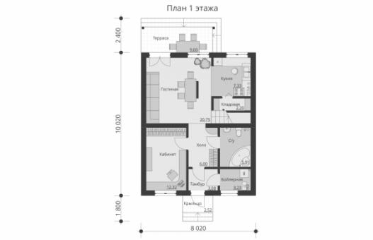 Проект одноэтажного дома с террасой и мансардой